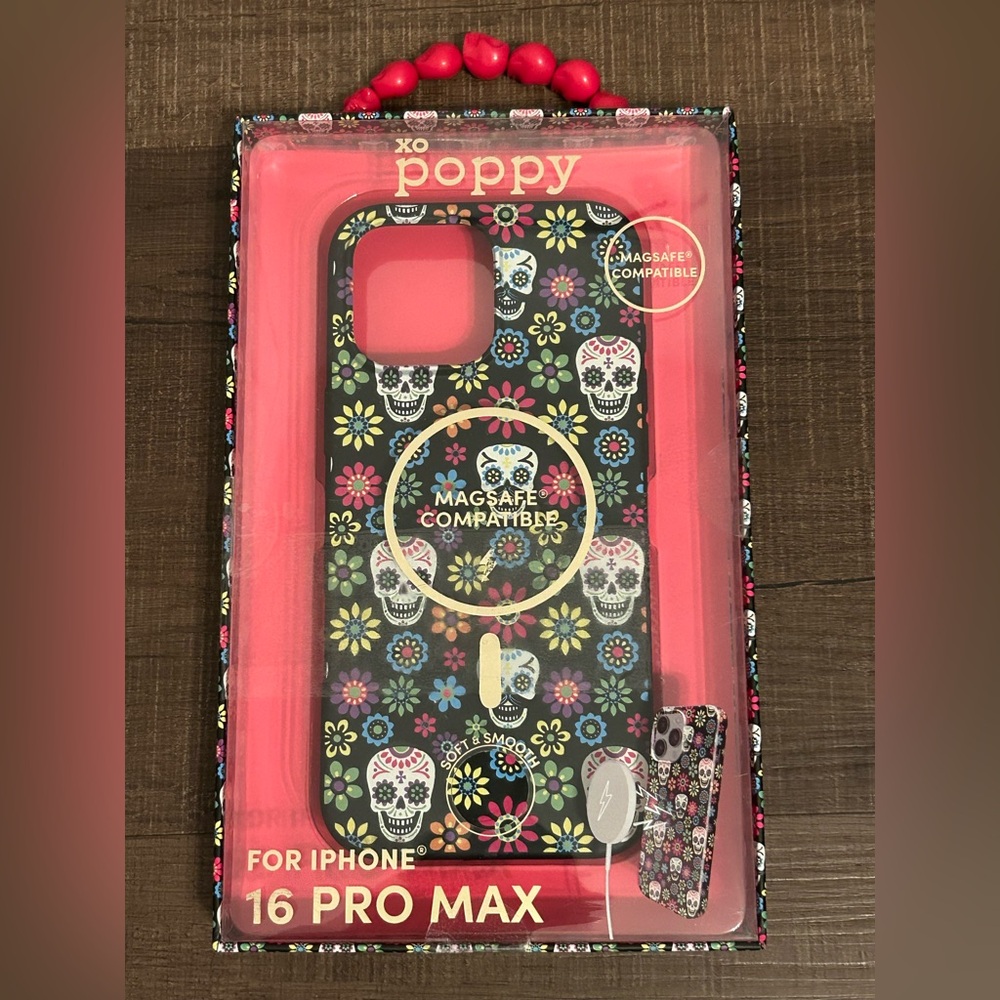 XO Poppy Sugar Skull Case iPhone 16 Pro Max MagSafe Floral Día de los Muertos